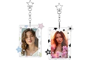 TUCNOEU 2 Pcs Star Photocard Holder Keychain, Portable Card Case Hard Protective Cover,Acrylic Cute Photocards Holder,Cute Clear Case for 2.75" Concert Photocard with Star Pendant for Idol Card Photo Album