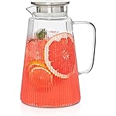 Glass Pitcher, 2.2 Liter/71oz Water Pitcher With Lid, Iced Tea Pitcher for Fridge, Carafe With Lid, Glass Water Jug For Juice, Milk, Cold Or Hot Beverages, 2 Quart– Heat Resistant Glass Serveware