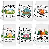 Zubebe Set of 6 Camping Kitchen Towels White Bonfire Tent Car Dishcloth Tea Towels 28 x 18 Inches with Funny Sayings Hand Dish Towel Farmhouse Novelty Gift for Rv Campers