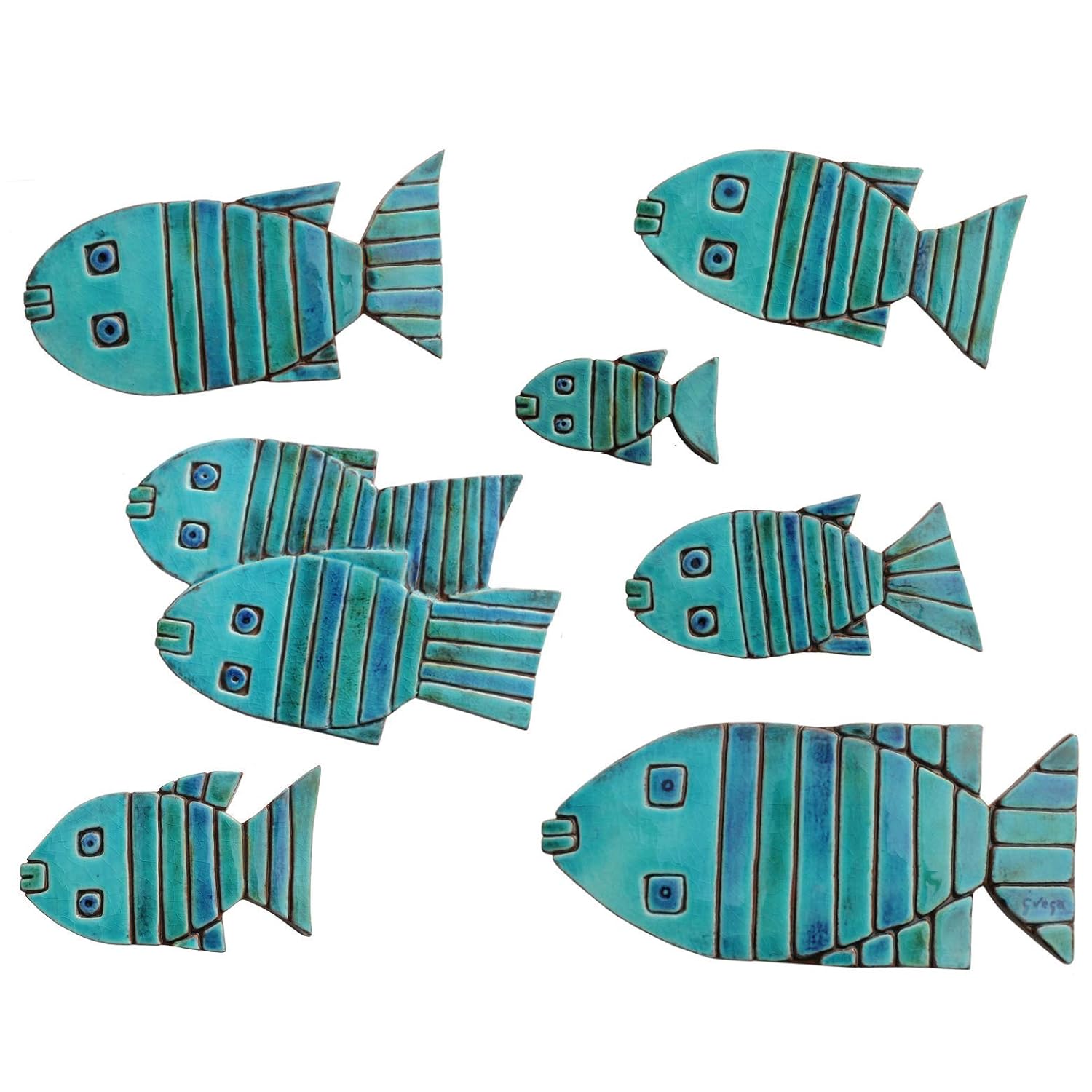 Amazon Com Ceramic Fish Set 8 Stripy Wall Art Handmade