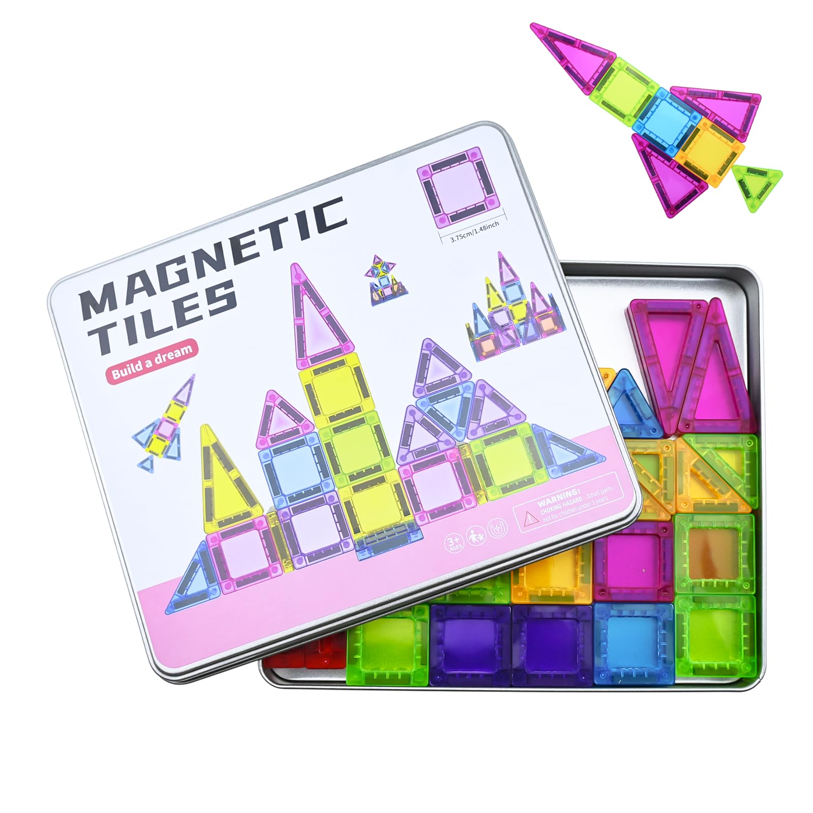 68PCS Magnetic Tiles for Kids, Mini Magnetic Building Blocks, Portable Magnetics Toys, with Iron Box, for Toddlers Preschool Learning Christmas Birthday Gifts, for Boys & Girls 3+ Year Old