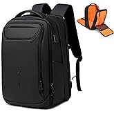 FENRUIEN Expandable Travel Backpack 15.6 Inch, Water Resistant Backpack with USB Charging Port, Black Laptop Bag for Work/Commuter/College