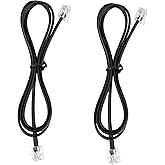 LanSenSu RJ12 Cable Phone Cord RJ12 6P6C Male to Male Straight Wired for Both Data and Voice Use - 2Pack (Black, 3.3FT)