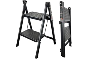 Krightlink Step Ladder Folding Step Stool with Wide Anti-Slip Pedal, Portable & Foldable Folding Ladder Stool, Sturdy Steel Stepladder for Home Office Kitchen (2 Step Ladder)
