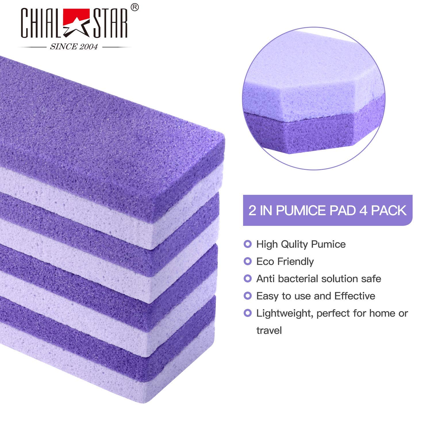 Pumice Stone for Feet (Pack of 4), Chialstar 2 in 1 Callus Remover and Pumice Pad, Pedicure Stone Scrubber for Smooth Feet, Hands and Body, Exfoliation Tool to Remove Dead Skin: Beauty