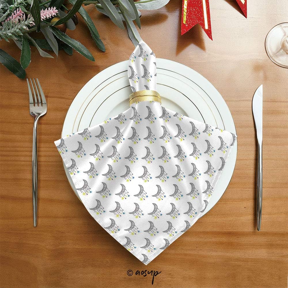 Homenon 20" x 20" Washable Polyester Napkins Crescent Moon with Hanging Stars and Ornaments Holiday Great for Wedding Party Restaurant Dinner Parties Set of 6