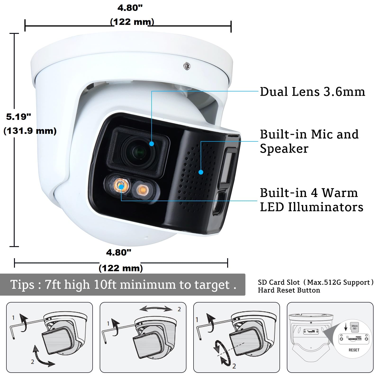 EmpireTech Security Wired Camera Outdoor 4K Full-Color 2×4MP Dual-Lens 1/1.8