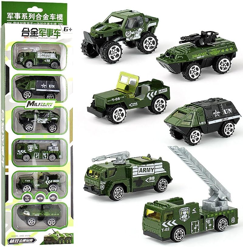 LKNBIF 6 PCS Military Vehicles Set Car Toys for Boys Party Favors Birthday Gift