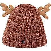 RARITYUS Women Warm Hat Cute Reindeer Antlers Knitted Winter Hats Crochet Earflap Knit Cap Beanie for Adults Kids