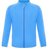 RIKUAOU Boys UPF 50+ Rash Guard Swim Shirt, Kids Long Sleeve Sun Protection UV Zip Up Shirts Quick Dry for Water Beach