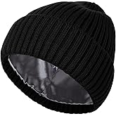 LiuSuper Satin Lined Beanie for Women Men, Winter Hats for Women, Slouchy Silk Lined Beanie, Warm Unisex Cuffed Beanies