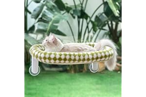 Sunhoo Cat Window Perch Bed Foldable Kitty Windowsill Hammock Shelf Seat Large Cats Suction Cup Indoor Kitten Window Sill Lounger with Soft Plush Cushion Machine Washable 21.26 * 11.8in (Green, M)
