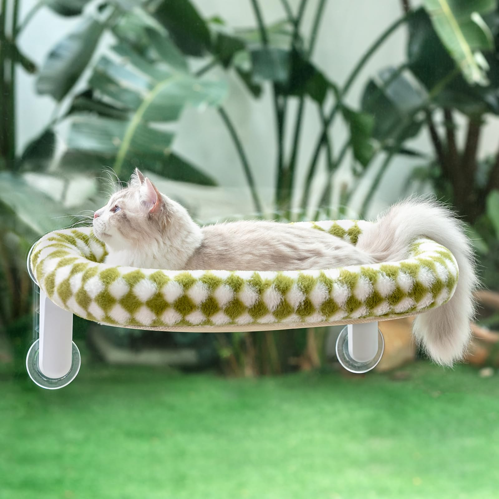 Photo 1 of Sunhoo Cat Window Perch Bed Foldable Kitty Windowsill Hammock Shelf Seat Large Cats Suction Cup Indoor Kitten Window Sill Lounger with Soft Plush Cushion Machine Washable 21.26 * 11.8in (Green, M)