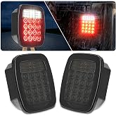 CMVT Auto Universal 38 LED Replacement Tail Lights Taillights for Jeep Wrangler TJ YJ CJ, Smoke Lens BAR Square Brake Stop Turn Signal Reverse w/License Plate lamp Assembly, 2PCS