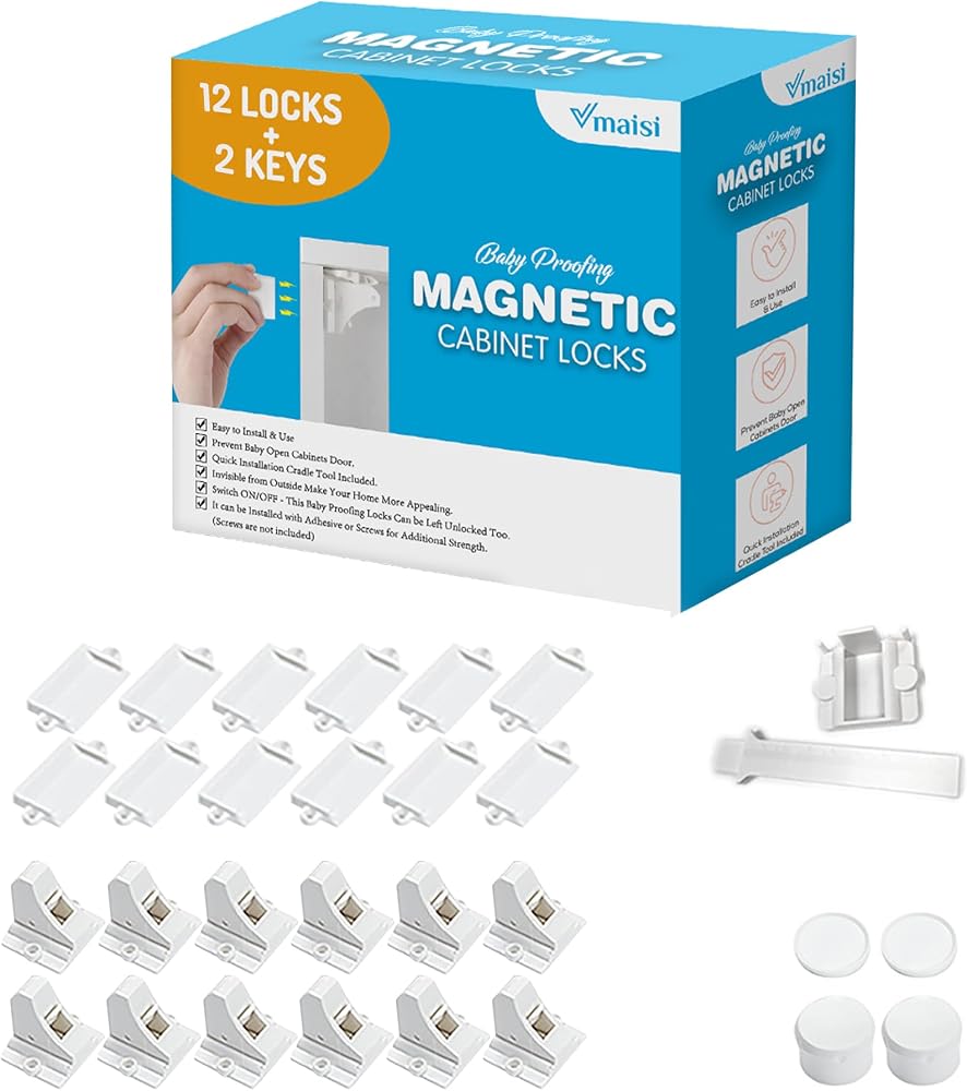 Vmaisi Adhesive Magnetic Cabinet Locks (12 Locks and 2 Keys) | Keeps dangerous things away from kids