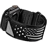 ULTIMAL Compatible witch Apple Watch Ultra 3/2/1 Series 11/10/9/8/7/6/5/4/SE/SE2/SE3,Nylon Stars-Stripes Flag Woven Strap for men 49mm 46mm 45mm 44mm (L,Black USA Flag)