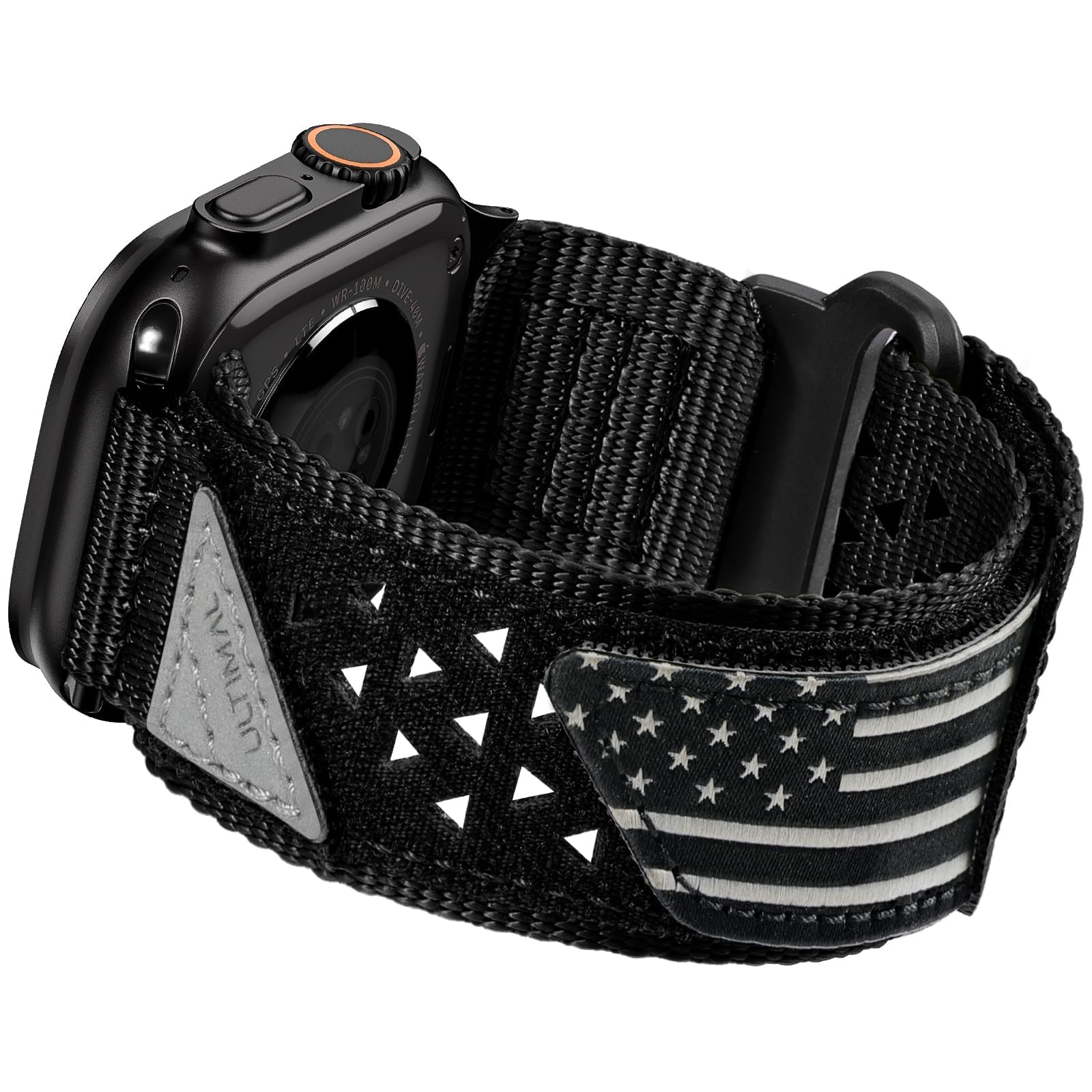 ULTIMAL Compatible witch Apple Watch Ultra 3/2/1 Series 11/10/9/8/7/6/5/4/SE/SE2/SE3,Nylon Stars-Stripes Flag Woven Strap for men 49mm 46mm 45mm 44mm (L,Black USA Flag)