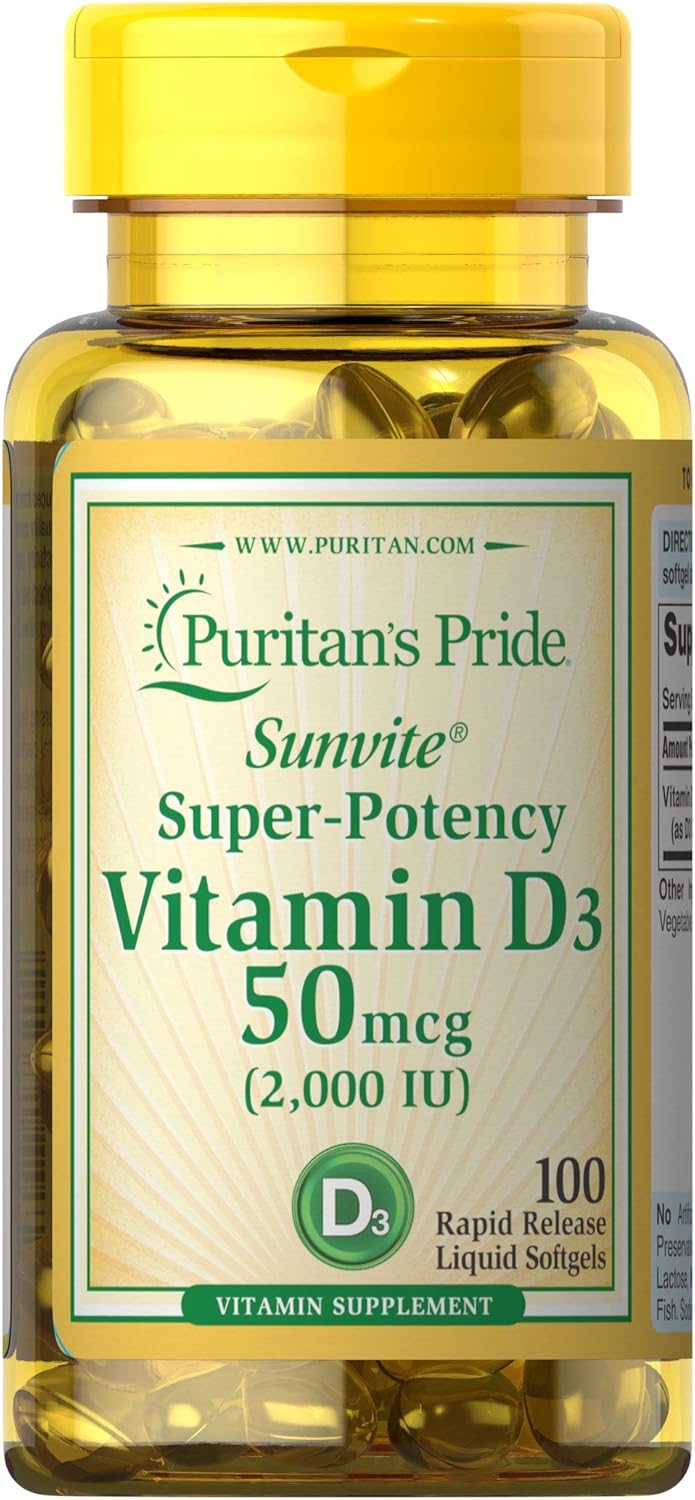 Puritan's Pride Vitamin D3 50 mcg (2000 IU)100 Softgels