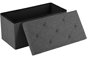 DUMOS 30in Foldable Storage Ottoman Bench, Storage Chest, End of Bed Foot Rest Stool with Padded Seat, Bedroom Bench for Living Room, Bedroom, Support 660lbs, Grey