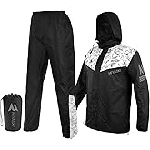 Miyaski Rain Suit Waterproof Jacket with Pants 2 Pieces Breathable Lightweight Packable Raincoat with Hooded Rain Gear Unisex