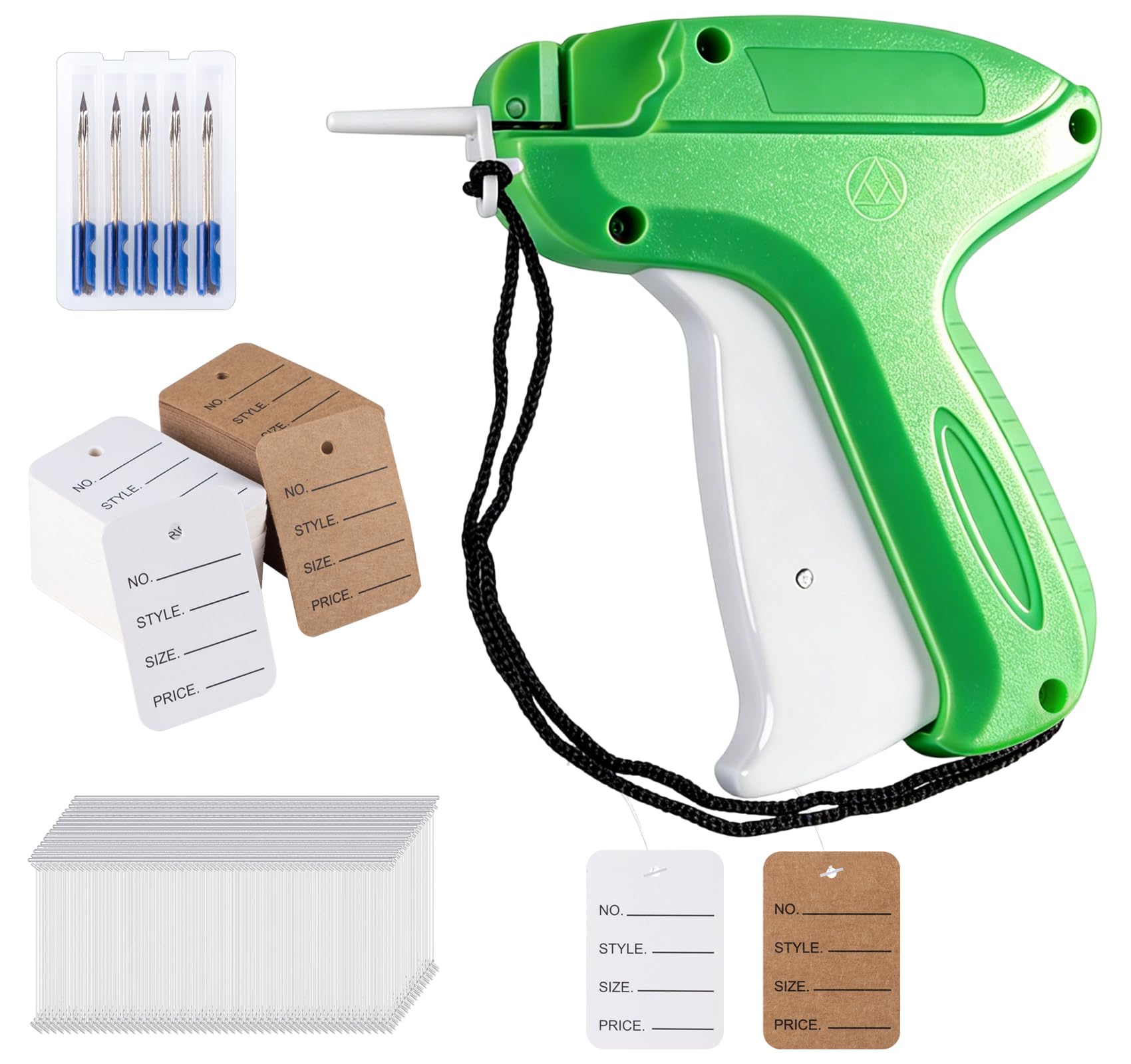 Tag Gun for Clothes, ilauke Clothes Tagging Gun Green, Retail Label Gun Kimble Gun with 200 Price Labels 5x3.5cm, 5 Tagging Needles Replacement 2mm, 2000 Tag Gun Barbs Fastener White 5cm for Store