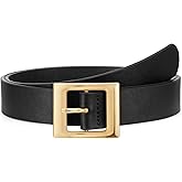 WHIPPY Women Fashion Leather Belt for Jeans Pants Dress Ladies Black Belts with Square Gold Buckle