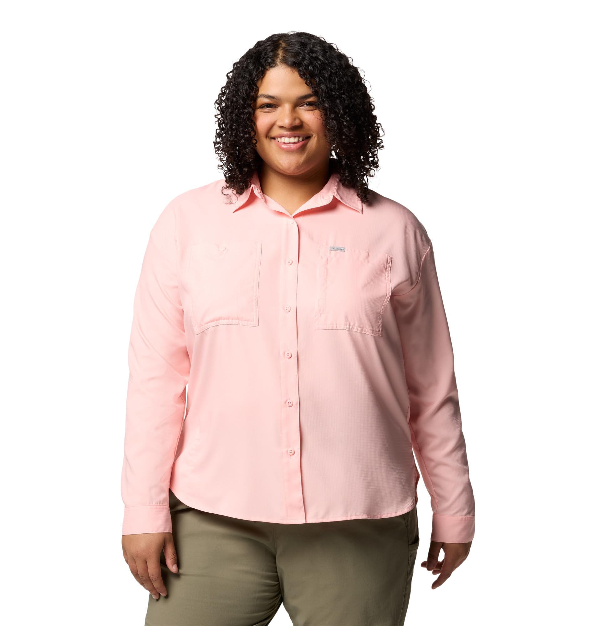 Columbia Women’s Silver Ridge Utility Long Sleeve Hiking Shirt, Pink Sand, 1X