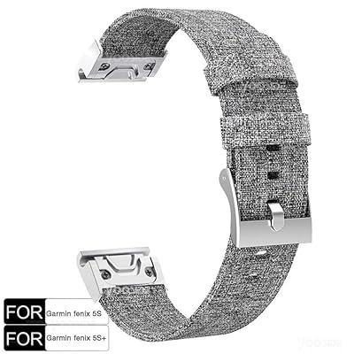 Fenix 5S /Fenix 5S Plus Watch Band,YOOSIDE 20mm Quick Fit Woven Nylon Canvas Watch Band Strap for Garmin Fenix 5S /Fenix 5S Plus,Grey