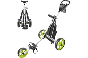 BOBOPRO Golf Push Cart, Golf Cart for Golf Club 3 Wheel Folding Lightweight Golf Pull Cart with Foot Brake Golf Accessories for Men Women/Kids (Green)