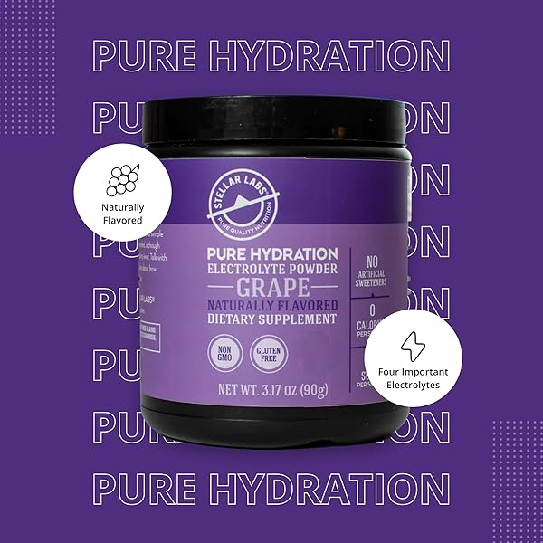 STELLAR LABS ELECTROLYTE POWDER NO SUGAR | LOW FODMAP HYDRATION MULTIPLIER POWDERED DRINK MIX | KETO FRIENDLY, SUGAR FREE, NON-GMO, GLUTEN FREE DEHYDRATION RELIEF | GRAPE, 30 SERVINGS