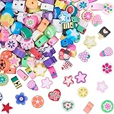 SUNNYCLUE 1 Box 180Pcs 9 Styles Assorted Polymer Clay Beads Handmade Bead Kit Soft Flower Heart Star Paw Print Soccer Fruits Sweet Food Shaped Loose Spacers for Jewelry Making Bracelets Adult