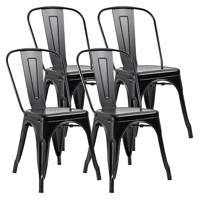 JUMMICO Stackable Metal Dining Chairs Set of 4, Black, Vintage Style