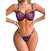 Avidlove Underwire Lingerie for Women Sexy Floral Lace Bra and Panty Two Piece Matching Sets