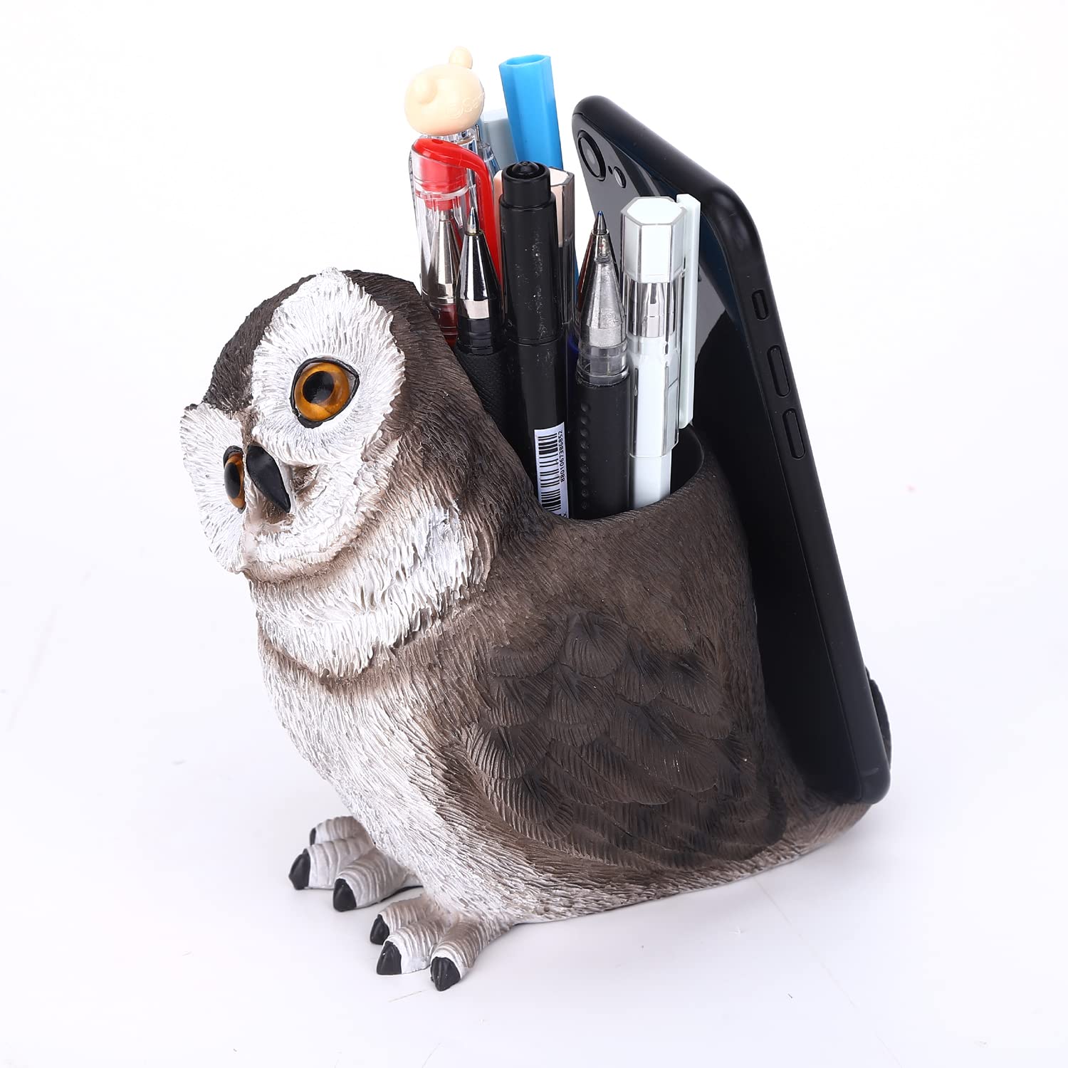 NCQIXIAO Owl Pen Holder Cute Resin Pen Holder for Desk Organizer Decoration Luxury Gift and Exquisite Handicraft (Brown&White)
