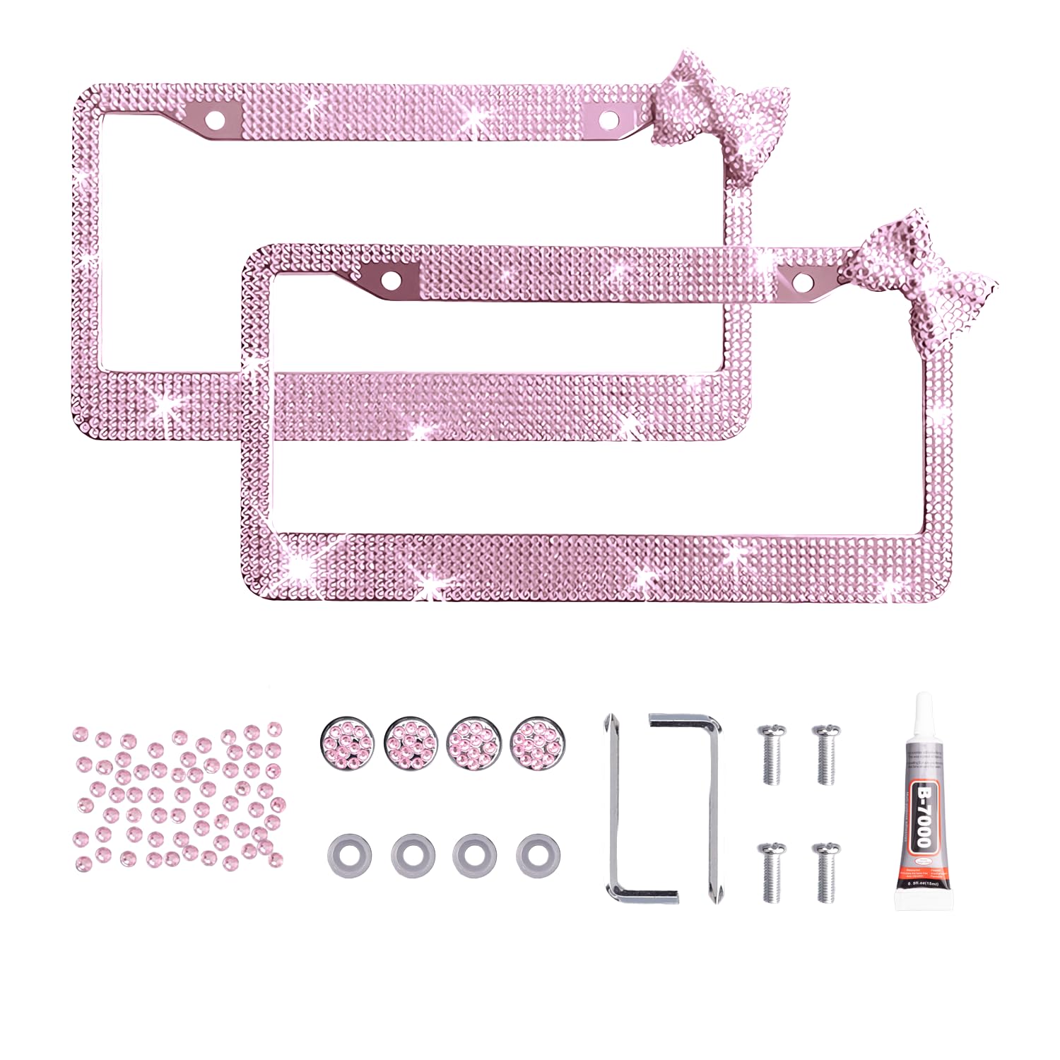 Photo 1 of 2 Pack Rhinestone License Plate Frame for Women – Sparkly Bling Diamond Car Accessories, Shiny Crystal License Plate Covers with Red Bow & Glitter Screw Caps, Fits Standard US Plates