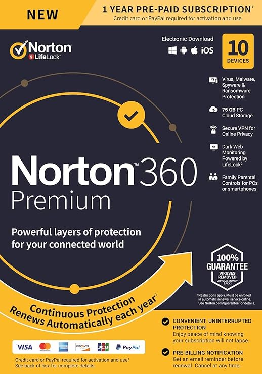 Symantec New Norton 360 PremiumAntivirus Software for 10 Devices, with
