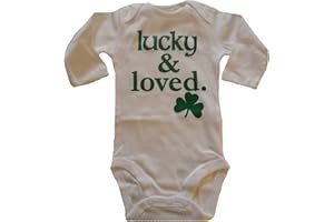 Custom Kingdom Baby Boys/Girls Lucky and Loved Irish Shamrock Long-Sleeved One-Piece Romper Bodysuit White