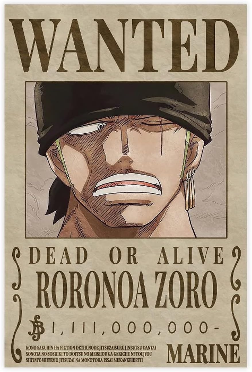 Posters & Prints - XIUXIN Anime Cartoon Straw Hat Pirates Latest Wanted Bounty Roronoa Zoro Posters Canvas Poster Wall Art Print Painting Decorations for Home Bedroom Living Room Gifts Unframe: 12x18inch(30x45cm)