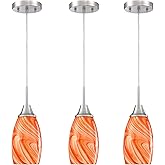 Viinew Mini Glass Pendant Light 4.72" with Handblown Orange Marble Art Glass Hanging Light 3-Pack Oval Ceiling Hanging Light 
