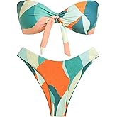 ZAFUL Knotted Bandeau Bikini for Women Strapless Swimsuits High Cut Bathing Suit Sexy Cheeky Tie Side Swimwears