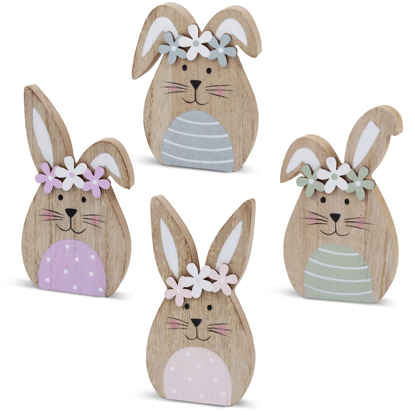 Photo 1 of 4 Pack Wooden Easter Bunny Table Decorations Easter Peeps Decor Spring Wood Bunnies Rabbit Ornament Farmhouse Tabletop Decor for Party Tiered Tray Mantle Desk Office Home Party Patio Yard Decor