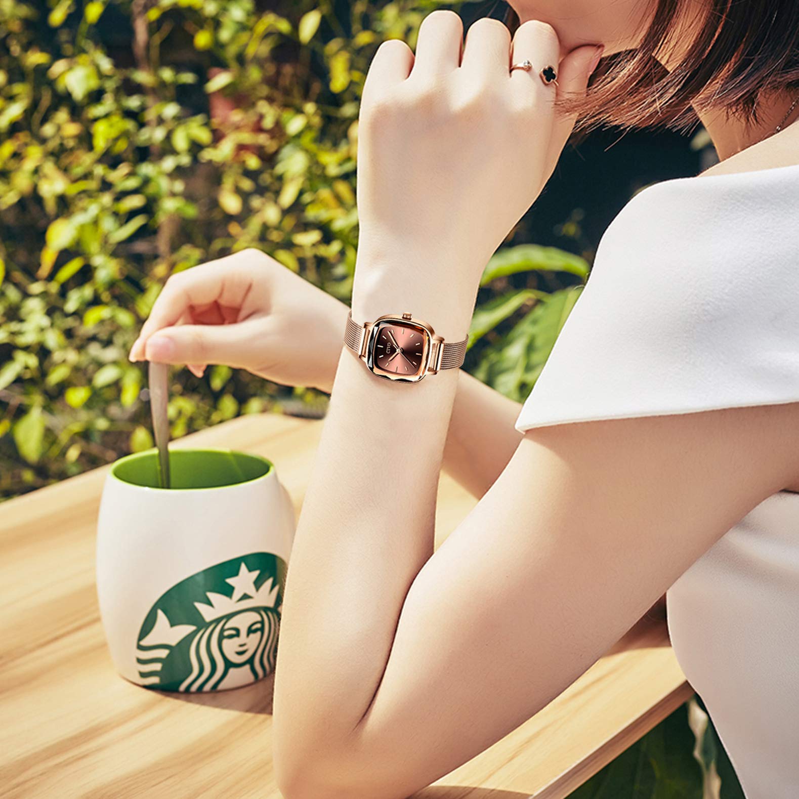 CIVO Womens Watches Stainless Steel Waterproof Rectangle Rose Gold Wrist Watch Designer Simple Elegant Casual