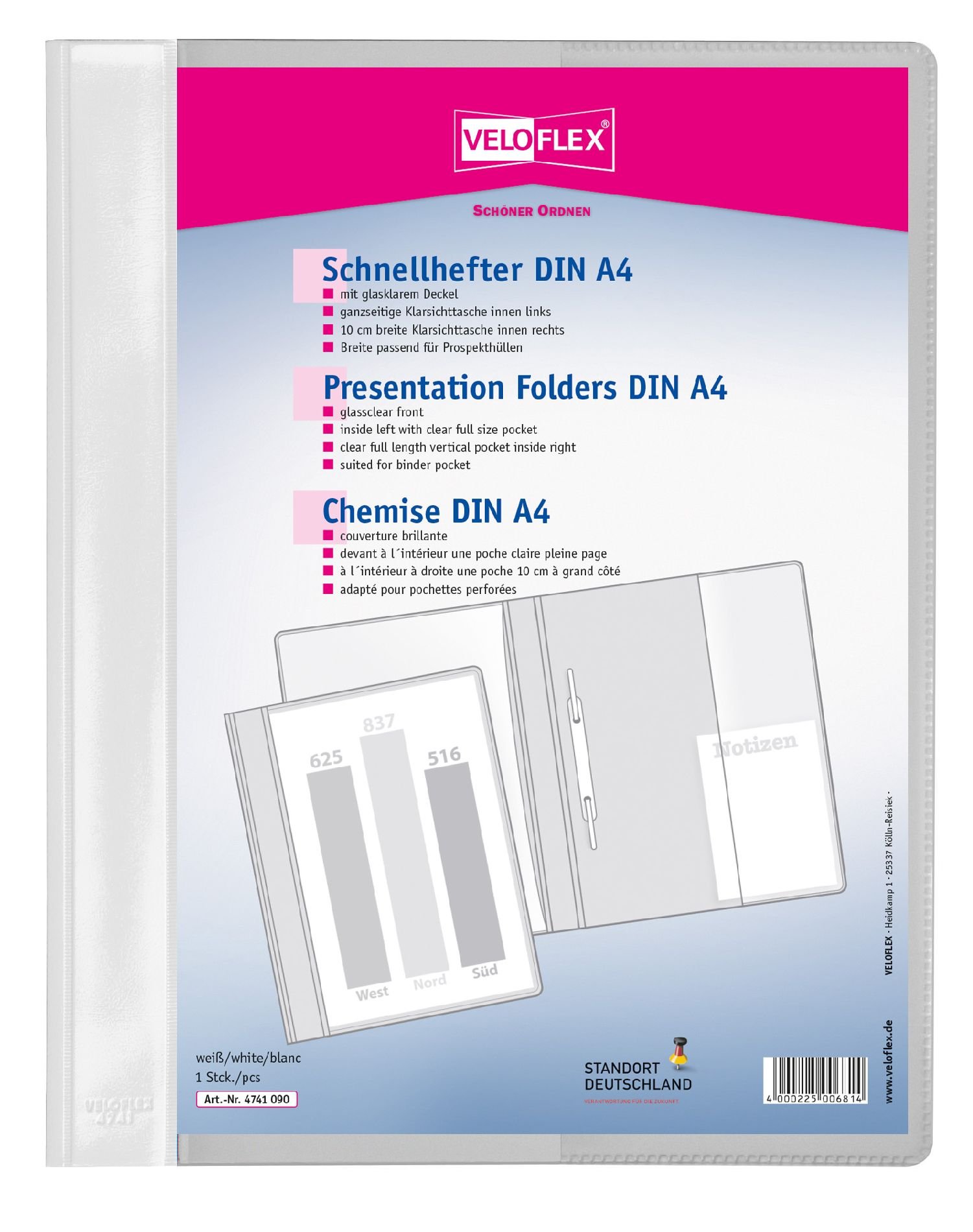 Veloflex 4741090 A4 Presentation Folders from PVC with Transparent Cover Yellow White Border