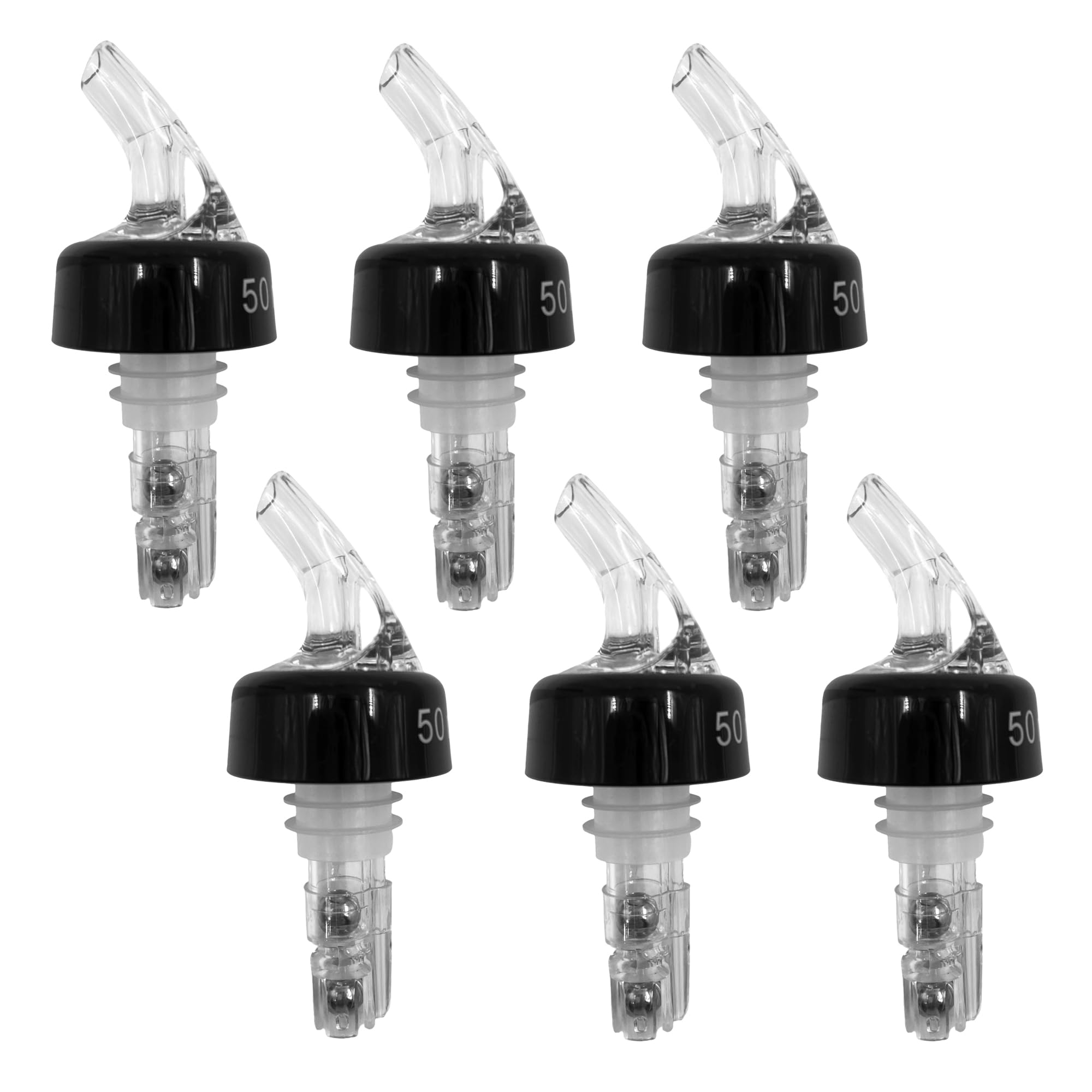 Chabrias Ltd Clear Measured Liquor Bottle Pourers UK Made – Quick Shot Spouts for Spirits, Wine, Cocktails, Bar Spirit Pourer (50ml 6 Pack)
