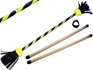 FLASH Pro Flowerstick Set (UV Gelb) Silikon beschichtet Flower & Handstäbe! Suprime Qualität, Fiberglasstock, Silicone Grip, Wildlederfransen, Befestigungsgurt. Flames N Games Devilsticks für Anfänger und Profis.