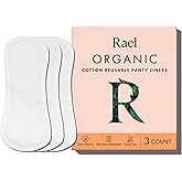 Rael Reusable Panty Liners Menstrual, Organic Cotton Cover, Period Essential, Cloth Pantyliner for Women, Washable, Soft and Thin, Leak-Free, Washing Machine Safe (3 Count, White)