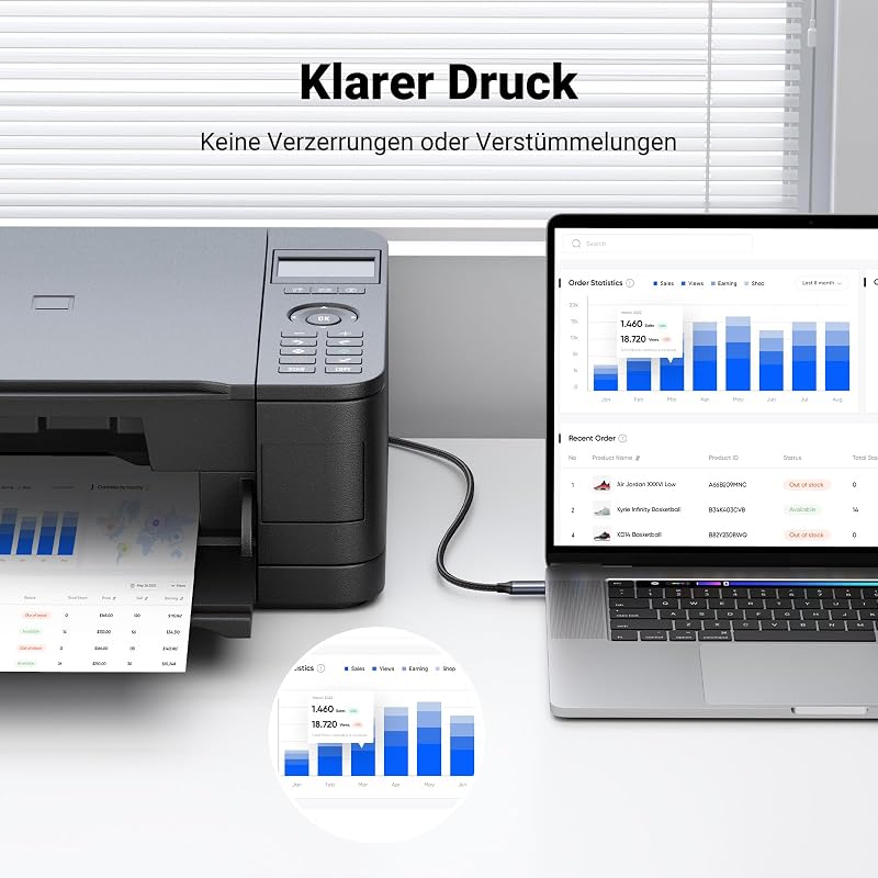 USB C Druckerkabel USB B auf USB C Kabel, Scannerkabel (Silber 1m)