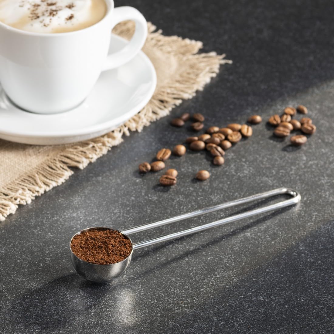 Xavax Kaffeelöffel Edelstahl rostfrei (Kaffeemesslöffel lang 16,8 cm, Dosierlöffel für 6 g oder 15 ml Kaffee, Matcha, Tee, Kakao, Backzutaten, einfache Dosierung, Kaffeemaßlöffel zum Aufhängen) silber 7