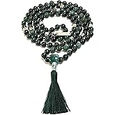 AWAKEN YOUR KUNDALINI Hand-Knotted Moss Agate Mala – 108 Beads for Balance & Harmony