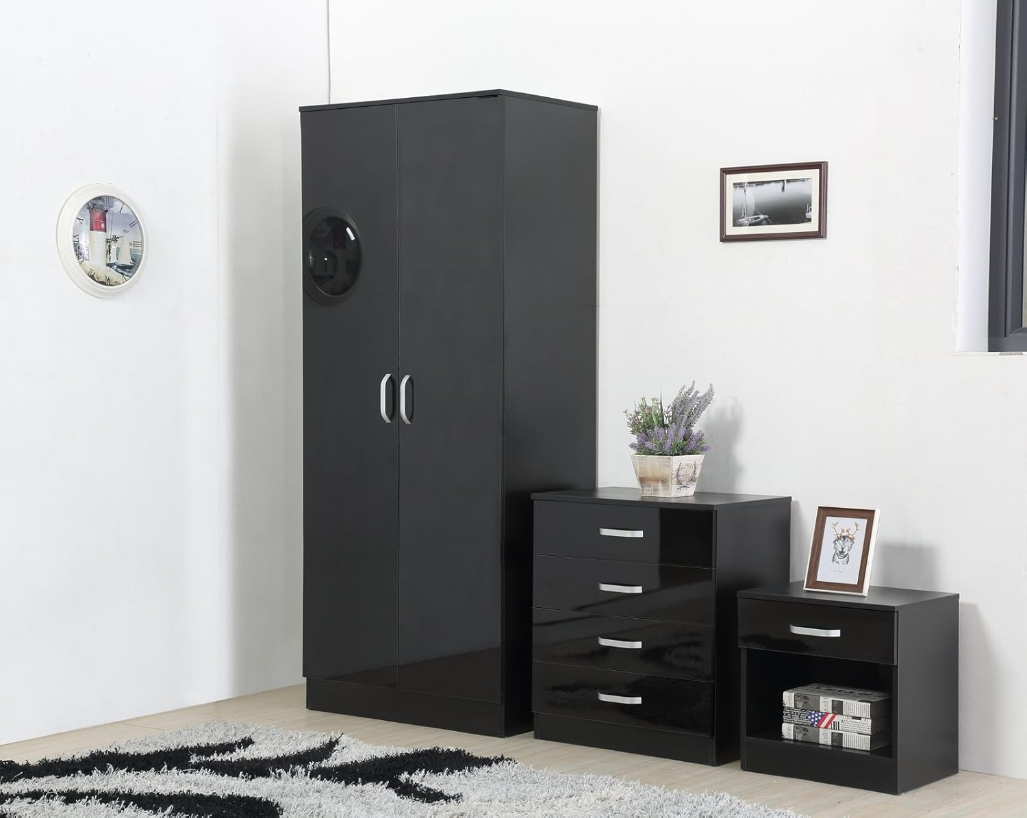 ELEGANT Bedroom Furniture Wardrobe Set 2 Soft Close Doors High Gloss Wardrobe With Mirror And 4